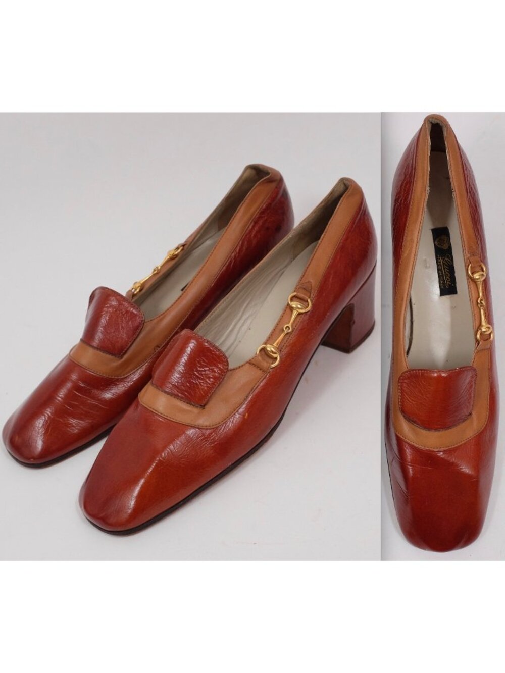 Vintage 1968 GUCCI sz 41 narrow pumps shoes leather horsebit 60s loafer